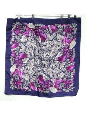 Vintage 80s Tie Rack Head Neck Handbag Scarf Leaves Fruit Purple 31" Italy FLAWS